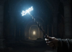 Ánh sáng từ đầu đũa phép gợi nhắc câu thần chú Lumos trong Harry Potter